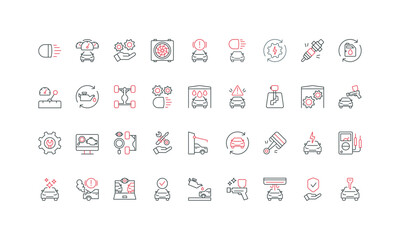 Auto service, Car garage icon set. Car maintenance and repair service, auto shop, insurance line icon set. Fix vehicle problem in workshop outline symbols vector illustration