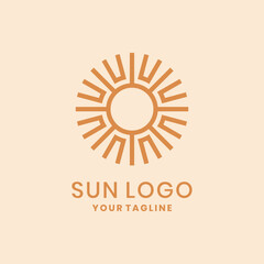Sun logo with symmetrical line rays and circular design