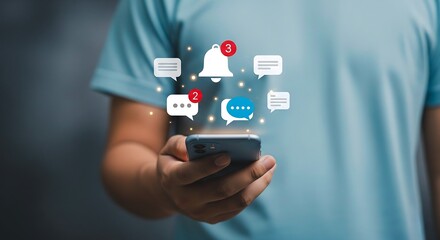 Smartphone notifications alert message chat bubble social media digital communication technology concept