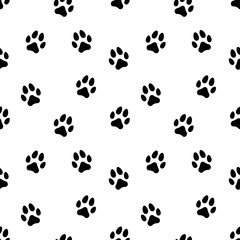 Seamless Pattern of Black Paw Prints on White Background