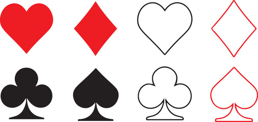 Card Game Suit Icons – Classic Spade, Heart, Diamond, Club Set.AI/EPS/PNG