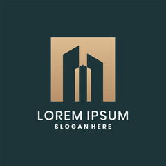 Modern real estate logo with square gold gradient building