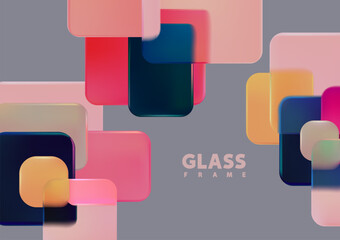 3D squares and rectangles in glass morphism style. Abstract background with geometric shapes.