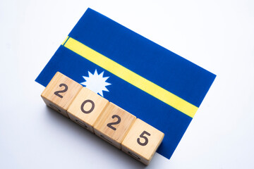 2025, Nauru flag with date block, Concept, Important events for Nauru the new year, election, economy, social activities, central bank, Nauru foreign policy