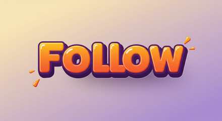 Bold 3D Follow Text Effect  Orange and Purple Design