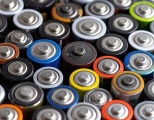 Obraz premium Close Up View of Discarded Old Batteries in Various Colors and Sizes