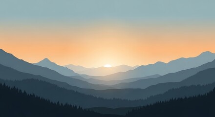 Obraz premium Sunrise over Majestic Mountain Range Serene Landscape Illustration