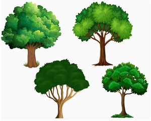Assortment of Green Deciduous Trees Vector Pack