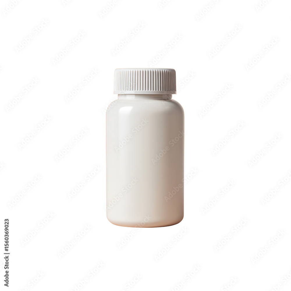 Poster plain white bottle for product packaging or storage with flip top cap isolated on a bright backgroun