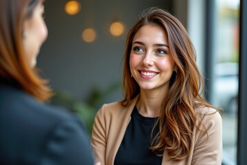 a woman looking proud after receiving praise from a manager, emotional validation captured