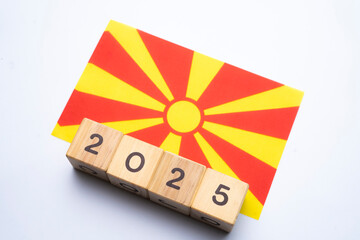 2025, North Macedonia, North Macedonia flag with date block, Concept, Important events for North Macedonia the new year, election, economy, social activities, central bank