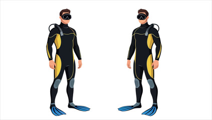 Two men wearing diving suits