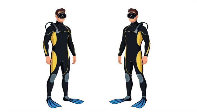 Two men wearing diving suits