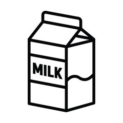 Simple black outline icon of a milk carton with the word milk on it