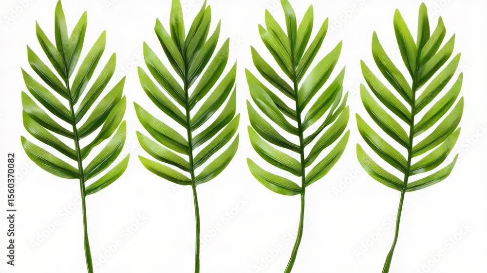 Poster a simple yet elegant image of three green leaves on a white background, perfect for use in designs r