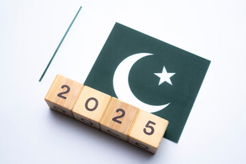 2025, Pakistan, Pakistan flag with date block, Concept, Important events for Pakistan the new year, election, economy, social activities, central bank, Pakistan foreign policy