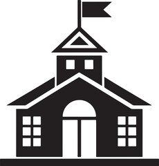 Silhouette Schoolhouse Icon A Symbol of Education and Learning in Minimalist Design With Classic Architecture and Educational Flag
