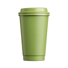 Matte Green Coffee Cup with Lid on a White Background Ideal for Beverage Mock-ups and Eco-Friendly Projects Transparent background or PNG
