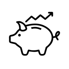 Line Art Piggy Bank Icon with Upward Financial Growth Arrow