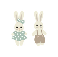 Illustration of cute bunnies on a white background.