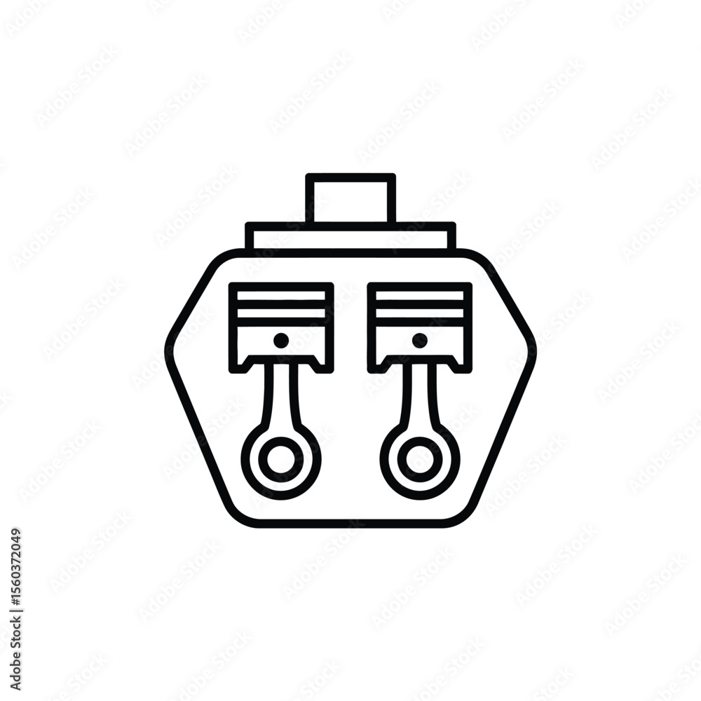 Poster simple outline icon of a v twin engine with two pistons and connecting rods