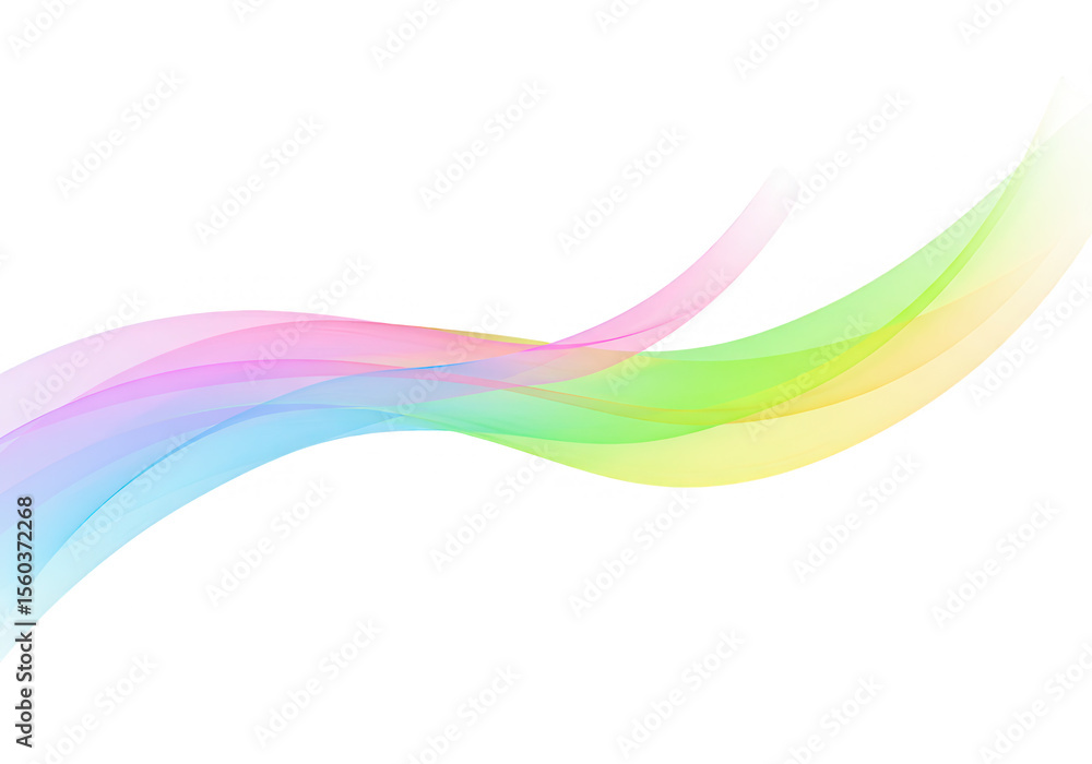 Poster a flowing rainbow wave with pastel colors isolated on transparent background, creating a modern abst