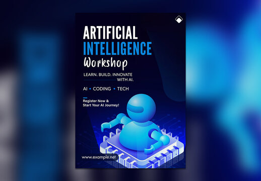 Editable Artificial Intelligence Workshop Flyer Template &ndash; A4 Vertical Design for AI Events, Coding, and Tech Training