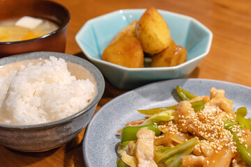 Stir-Fried Pork and Vegetables Japanese Dinner Set / 豚肉と野菜の炒め物定食
