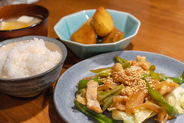 Stir-Fried Pork and Vegetables Japanese Dinner Set / 豚肉と野菜の炒め物定食
