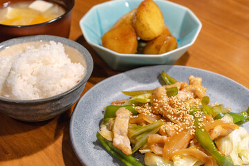 Stir-Fried Pork and Vegetables Japanese Dinner Set / 豚肉と野菜の炒め物定食
