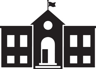 Fototapeta premium Schoolhouse Illustration Featuring Bell Tower, Flag, and Symmetrical Windows