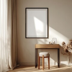 Modern vanity room with framed artwork