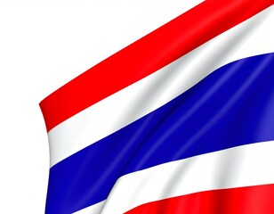 Fototapeta premium Cute 3D symbol of Thai national flag in waving shape, soft shading, isolated with white or light blurred background