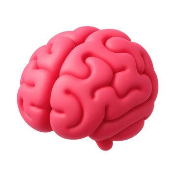 3d icon of a pink cartoon brain in a glossy plastic style, representing creativity, intellect, and cognitive processes against a black background