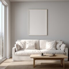 Light-filled living room with white furnishings
