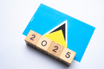 2025, Saint Lucia Flag with date block, Concept, Important events for Saint Lucia the new year, election, economy, social activities, central bank, Saint Lucia foreign policy