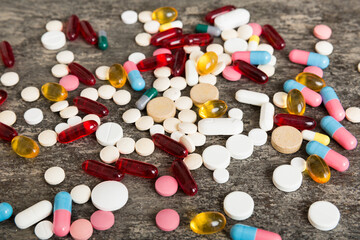 Collection Of Various Medical Tablets And Pills. Assorted pharmaceutical medicine pills, tablets...