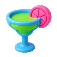 colorful 3d icon of a plastic cocktail glass with a lime wedge and vibrant drink showcasing creativity in design for playful concepts and digital illustrations