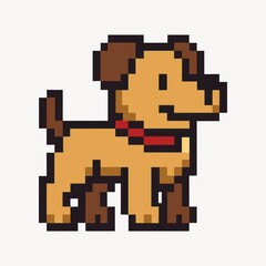 Pixelated dog with red collar.