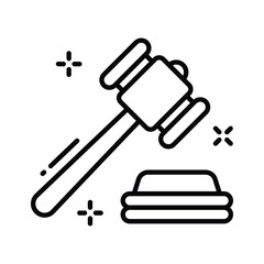 Here is a linear icon showing gavel used in courtrooms