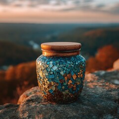 Decorative mosaic jar outdoors (1)