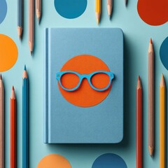 Pastel-toned notebook with glasses