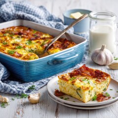 Baked egg dish with zucchini and bacon