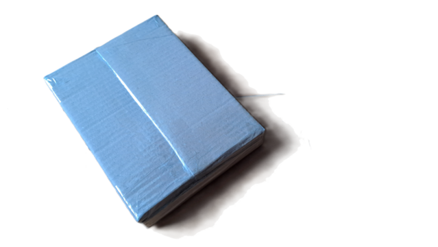 Cardboard postal package with transparent background