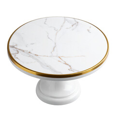 Round white marble cake stand with gold edge detailing, isolated on transparent background PNG