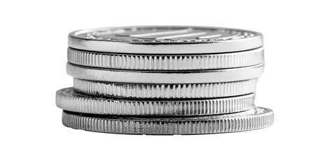 Metallic coin pile financial business economy banking investment isolated on white transparent background