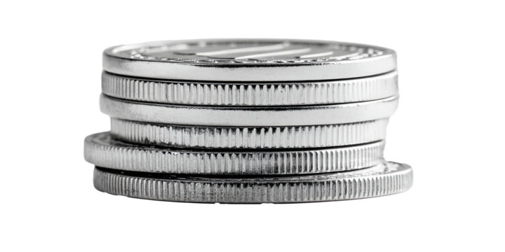 Metallic coin pile financial business economy banking investment isolated on white transparent background