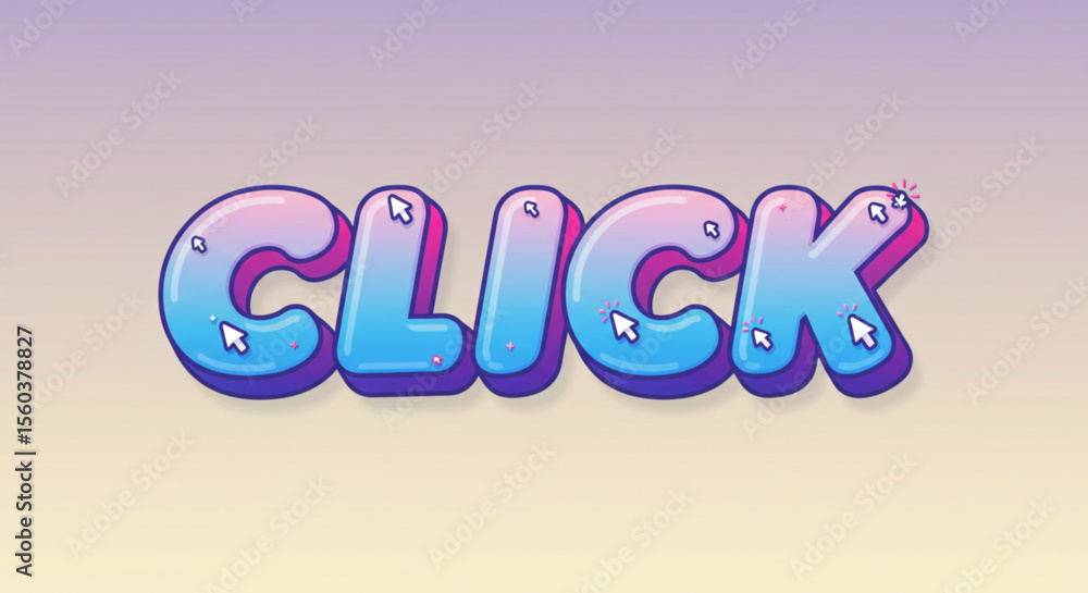 Fototapete Colorful 3D Click Text Effect  Design Element for Websites and Graphics