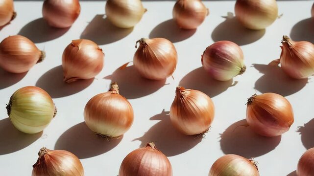 Golden Onions Pattern on White Background &mdash; Fresh Organic Vegetables