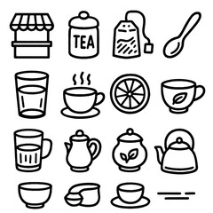 Tea, Nature, and Peace Doodle Icons – Hand Drawn with Marker on Transparent Background